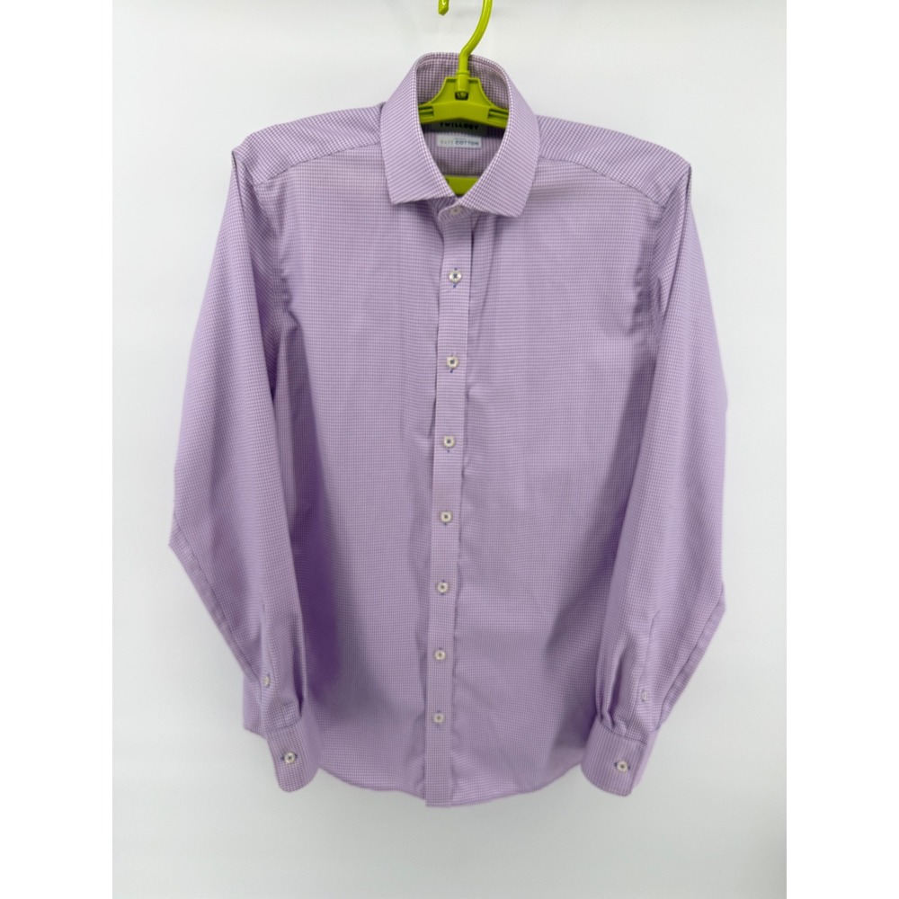 Twillory Mens Tailored Fit Non-Iron Safe Cotton Dress Shirt Purple 15.5 34/35